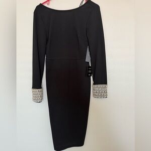 Lulu's Black Sheath Dress with Embellished Cuffed Sleeves